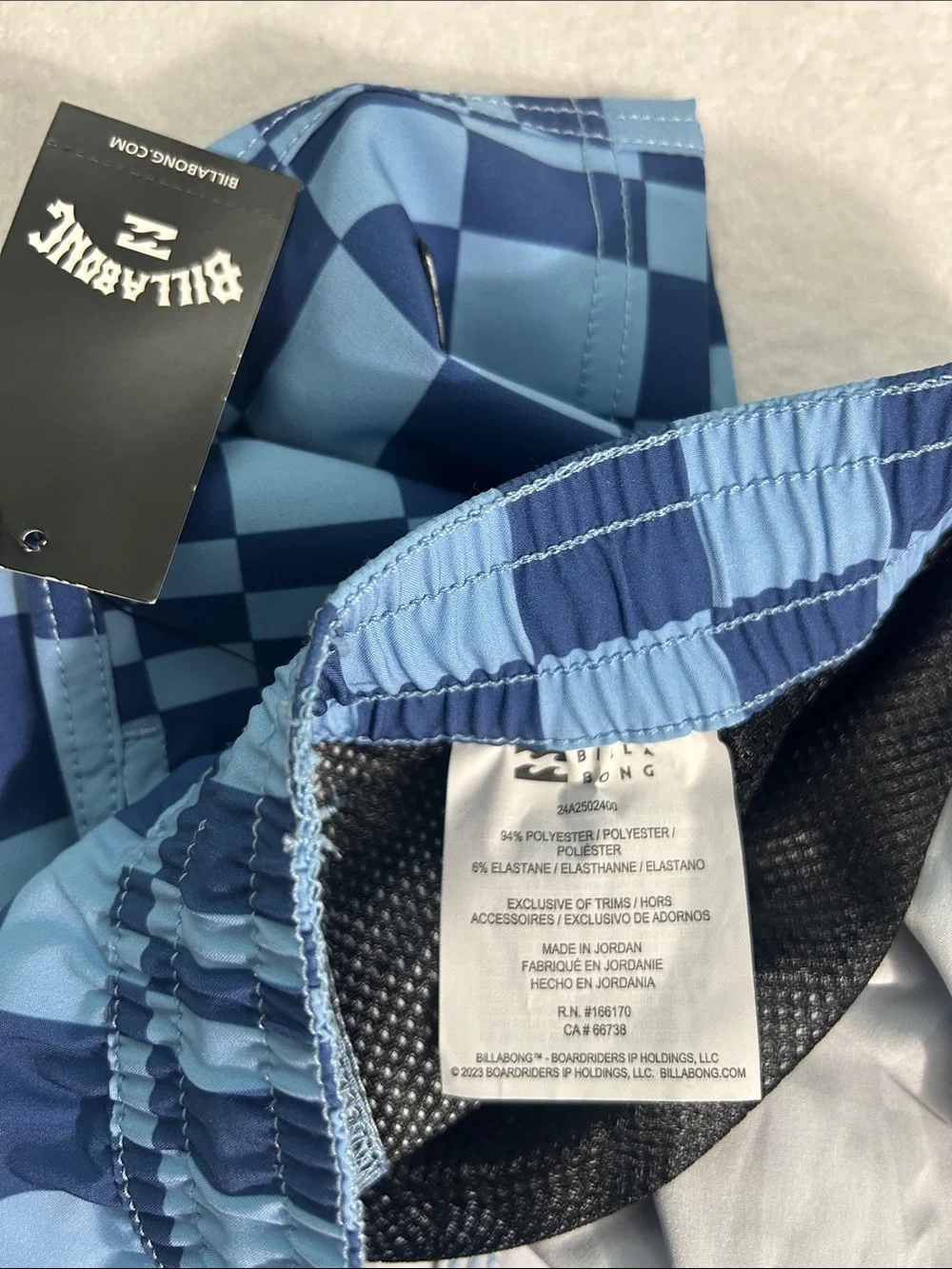 Billabong Small Trunks Travis in Faded Denim blue geometric windowpane check NWT